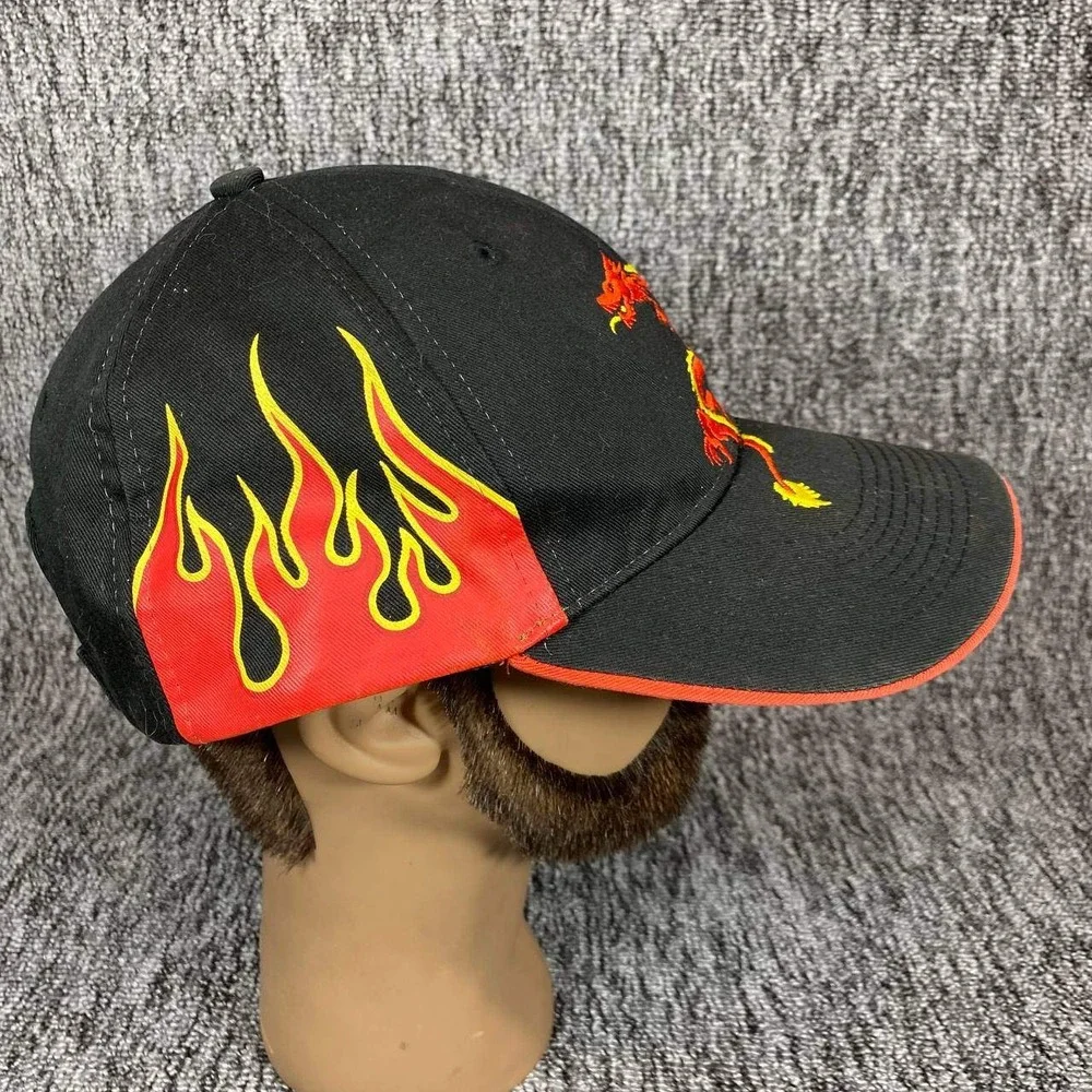 Dragon Flame Baseball Hat Mens OSFM‎ Black Red Embroidered Biker Y2K Streetwear